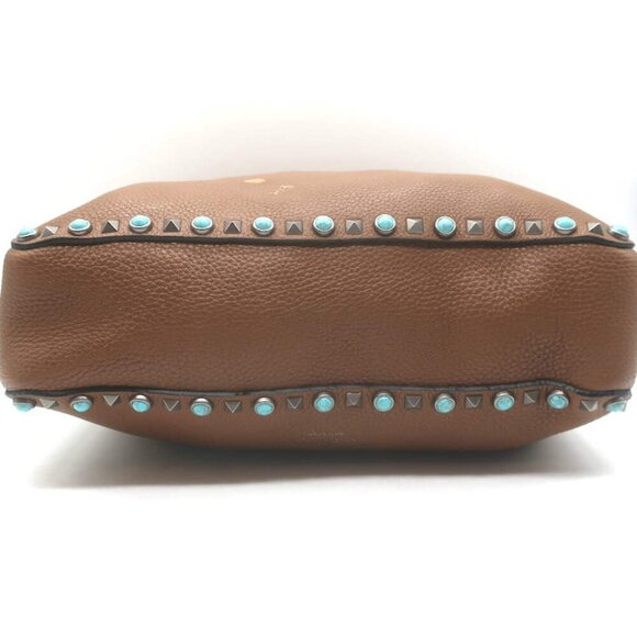 Valentino Rolling Rockstud Guitar Strap Flip-Lock Messenger Bag Brown Leather - Picture 11 of 16